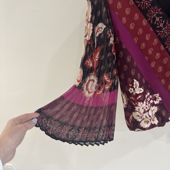 White House Black Market Paisley Printed Pleated Sleeve B Neck Blouse Colorful14 - Picture 2 of 4